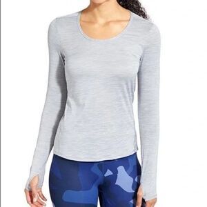 ATHLETA Ribbed Long Sleeve Athletic Top XS Gray Thumbholes B14